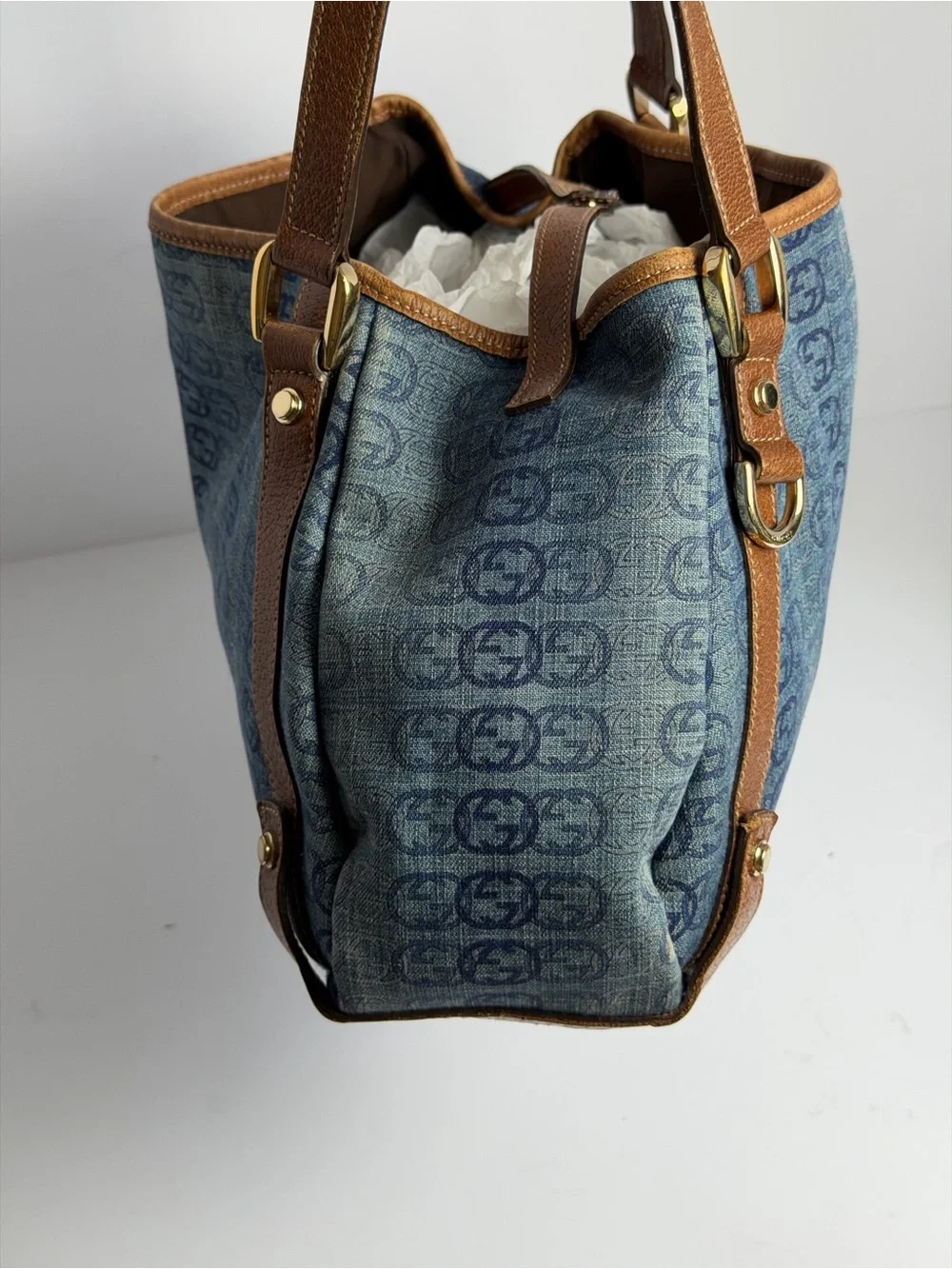 Gucci GG Monogram Denim Abbey Hobo Bag